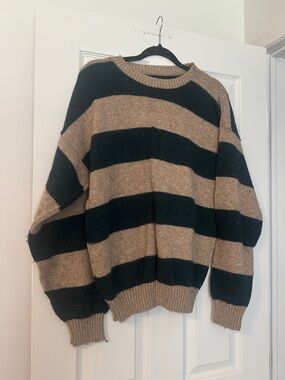 200% wool Men's Striped Crewneck Sweater - Green & Tan